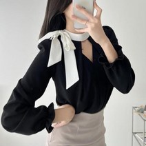 바보사랑 여자 넥타이 스카프 보우 타이 브이넥 블라우스.옷자락(무료배송)