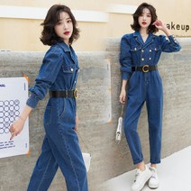 봄 정장 넥 데님에 벨트 패션 여성 점프슈트 심플 날씬해 보이는 캐주얼