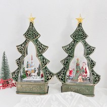 크리스마스 트리 워터볼 오르골 4종 조명 랜턴 스노우볼 램프 장식 인테리어 소품, 마을