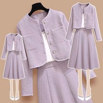쩐쿠 봄 여성 라운드넥 트위드 자켓 스커트 상하세트 8723
