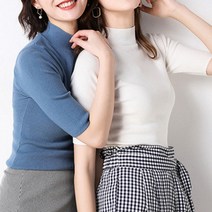 [별별천지] 여성 반팔 티셔츠 하이넥 목폴라 폴라티 반팔목티 오부 기본 반목티 봄 가을 니트