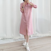 티데일리 스트라이프 롱 셔츠 원피스 여성용 긴팔 남방 줄무늬 OPS
