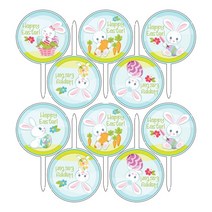 10pcs 행복한 부활절 케이크 토퍼 아크릴 토끼 토끼 케이크 컵 케이크 스틱 픽