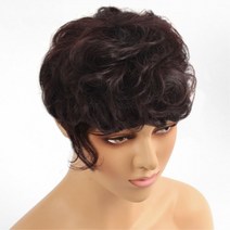 키알리 여자 여성 정수리 가발 웨이브 부분 가발 인모 가발 숏펌, 색상, 다크브라운