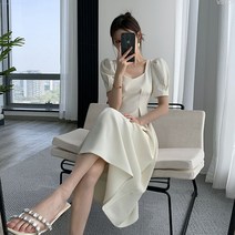 VSYOY 스퀘어 퍼프소매 소프트 원피스