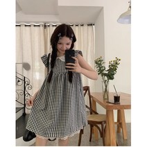 체크무늬 레이스카라 베이비돌 스타일 러블리 레이스 장식 미니 원피스