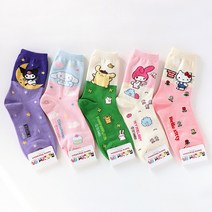 쓰리오 컬러 양말 학생 캐릭터 양말 5켤레입 귀여운 카툰 시나몬 롤 양말 키티 쿨로미 패션 양말 입체 양말 여성 양말 사계절 모델