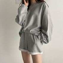 더클립 / 필수템 왕퍼프 오버핏 맨투맨 반바지 트레이닝SET