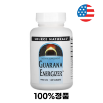 소스내추럴스 Guarana Energizer 구아나라 에너자이저 과라나 추출물 900mg 칼슘 Calcium 60정, 60 Count
