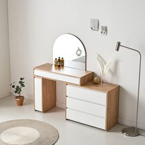 클레오 사이즈조절 익스텐션 확장형 수납많은 거울 서랍 화장대 A세트, 오크화이트