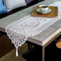socean 크로쉐 테이블보 플라워 식탁 러너 33x137cm 포인트 레이스 식탁보 장식 액자 받침 뜨개 키친 크로스 태슬 테