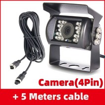 트럭 백업 카메라 12V/24V 4 핀 AV 연장 케이블 LED IR 야간 투시경 차량 후방 트레일러/버스/밴/픽업/RV 용, Add 5M Cable(4pin)_No Guide Li