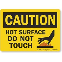 SmartSign Adhesive Vinyl OSHA Safety Sign Legend ”Caution: Hot Surface Do Not Touch” 3.5” high x 5, 1
