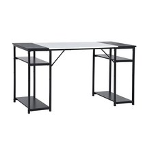 FurnitureR Brown Black Wood Top L47.2 현대적인 필기 테이블 보관 선반 4개 포함 홈 오피스 서재 거실 컴퓨터 책상용 블랙 & 화이트 568424, White_55 inch with 4 Shleves