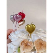 메탈 글리터 하트초 케이크초 귀여운 생일초 파티초, 골드