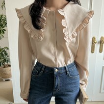 로로텐 빅카라 프릴 블라우스 긴팔 빅사이즈