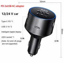 자동차 인버터 12v 220v PD Type-C QC3.0 USB 소켓 충전기 자동차 충전 어댑터 24V 자동 전원 변환기 conve, 03 PD 2xUSB AC adapter