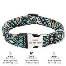 사용자 정의 나일론 개 목걸이 패션 인쇄 강아지 애완 동물 고리 새겨진 이름 작은 중형 Pug, 06 019 Blue Black_03 L
