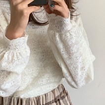 로로텐 반하이넥 레이스 블라우스 긴팔 빅사이즈