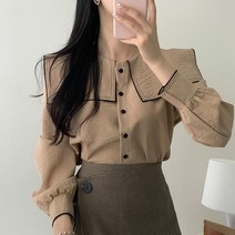 [랜덤플레이] 빅 카라 퍼프 소매 블라우스