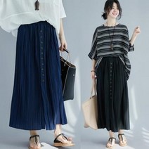 F97202 앞단추 기계주름 롱스커트 롱치마 주름치마