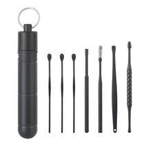 귀 클리너7PCS 귀 청소기 귀지 제거 도구 Earpick 큐렛 재사용 가능한 왁스 리무버 스프링 스푼 클렌, 01 Black