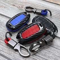 현대 신형 아반떼CN7 전용 2020 아반떼 CN7 스마트키 카본 하이브리드 키케이스 기스 분실방지 키홀더 차량용 키링 악세사리 용품, 키케이스_레드 / 키링_블랙