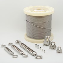 스텐 와이어 로프 줄 10M(수량추가시 연결된 길이 한줄 출고) 스텐와이어클립(연결 체결 부속) 스텐턴버클(와이어 텐션 조절) 와이어줄, 알미늄슬리브2.4mm용 10개 묶음