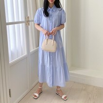 셔츠칼라 캉캉 맥시 스목드레스 반팔 롱원피스 1100727
