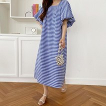 신세계TV쇼핑 [옷자락] 여자 여름 임부복 스퀘어넥 볼륨 반팔 체크 롱원피스