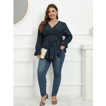 강아지유모차 개모차Finjani-캐주얼 루즈핏 v넥 블라우스 폴리에스터 티셔츠 플러스 사이즈 탑 20, 01 1012_02 1XL