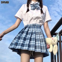 DFMEI 여름 여 플리츠 스커트 체크 스커트 세트 스커트