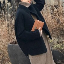 여성 캐시미어 오버핏 핸드메이드 코트 롱 코트 모직 자켓 반코트