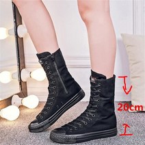 롱부츠 하이 탑 튜브 여성용 캐주얼 캔버스 사이드 지퍼 스트랩 운동화 신발 겨울 1세트