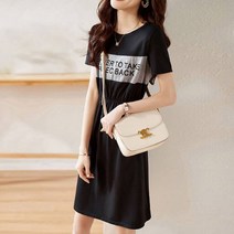 스타일아유 여성 여름 반팔 라운드 레트링 프린팅 캐쥬얼 원피스 스판 코튼 면 미디 미니 소프트 루즈핏 원피스