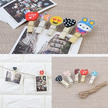 사진걸기 클립집게 나무집게 마끈 세트, 하트 12P