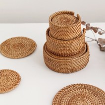 라탄 컵받침 티 코스터 6P+홀더 세트(8cm), 8cm홀더세트
