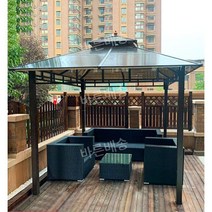 옥상 파고라 조립식 퍼걸러 농막 야외 정자 정원 파빌리온, 2.6 x 2.6 천 커튼