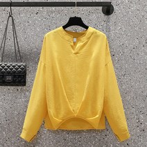 따봉오빠 여성 긴팔 밑단 시보리 포인트 라운드 블라우스 옐로우(DB277)