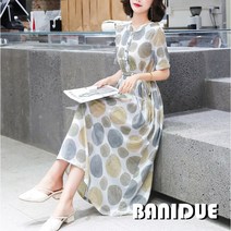 [바니드] 여성 여름반팔 도트 땡땡이 라운드넥 깔끔하고 단정한 원피스 0773
