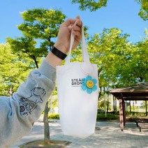 스팀브론즈 드링크백 미니 에코백 텀블러백, 드링크백+스마일꽃-퍼플