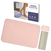DURABLEZ 일본 스타일 59.9 x 39.9cm(23.x 15.3인치) 빠른 수분 흡수 규조토석 스톤 욕실 매트 미끄럼 방지 패드 및 비누 접시 오프 화이트, Pink