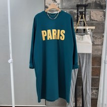 상상그이상 여성용 국내제작 파리스 원피스 부드러운 면 폴리 혼방 루즈핏 롱티셔츠 활용도높은 포켓 디자인 사계절 데일리룩 간편한 스타일링 레터링 긴팔티