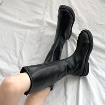프로스티 블랙 검정 심플 베이직 클래식 겨울 데일리 따뜻한 기모 퍼 안감 로우힐 빈티지 캐주얼 신발 20대 여자 직장인 출근룩 뒷지퍼 통굽 롱부츠 3cm 225mm~250mm