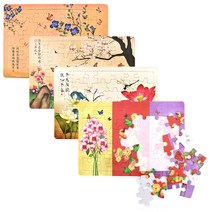 [퍼즐램프] 치매예방 어르신용 민화퍼즐 세트 A4 35피스 효도선물 전통화 한국화, 꽃그림세트