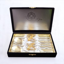 현진 쌍학 티타늄골드 수저 2벌 선물세트, 1세트, 수저 2벌 + 수저 받침 + 정품 케이스 + 쇼핑백