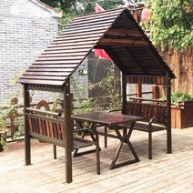 정자 파고라 바베큐장 원두막 마당 시골 한옥 나무 전원주택 파라고 테라스, 통나무집+테이블