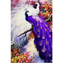 아트미니 보석십자수 깃털 우아한 길조 공작새 한쌍 순백 모란꽃 대업 성취 꽃밭 목단화 B102235, 50x80cm