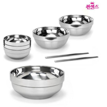 퀸센스 이중 스텐 면기 국수 라면 냉면 기 그릇, 냉면기 18cm 2p+젓가락 2p