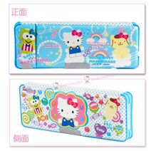 필통 산리오 헬로키티 고양이 마이멜로디 시나모롤 폼폼푸린 양면 옆면 플라스틱 영롱 문구함 다용도 하드 연필깎이 만능 연필케이스 선물 변신 다기능, B.블루